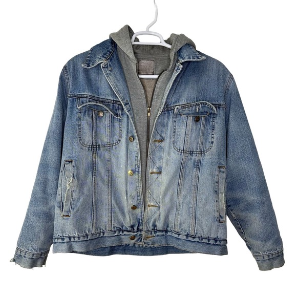 Lee Other - Vintage Lee Denim Jean Jacket Men's Large Hoodie Sherpa Lined Light Wash